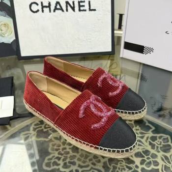 Chanel Corduroy Grosgrain Flat Espadrilles Red 2025 G46515 (JDF-251031085)