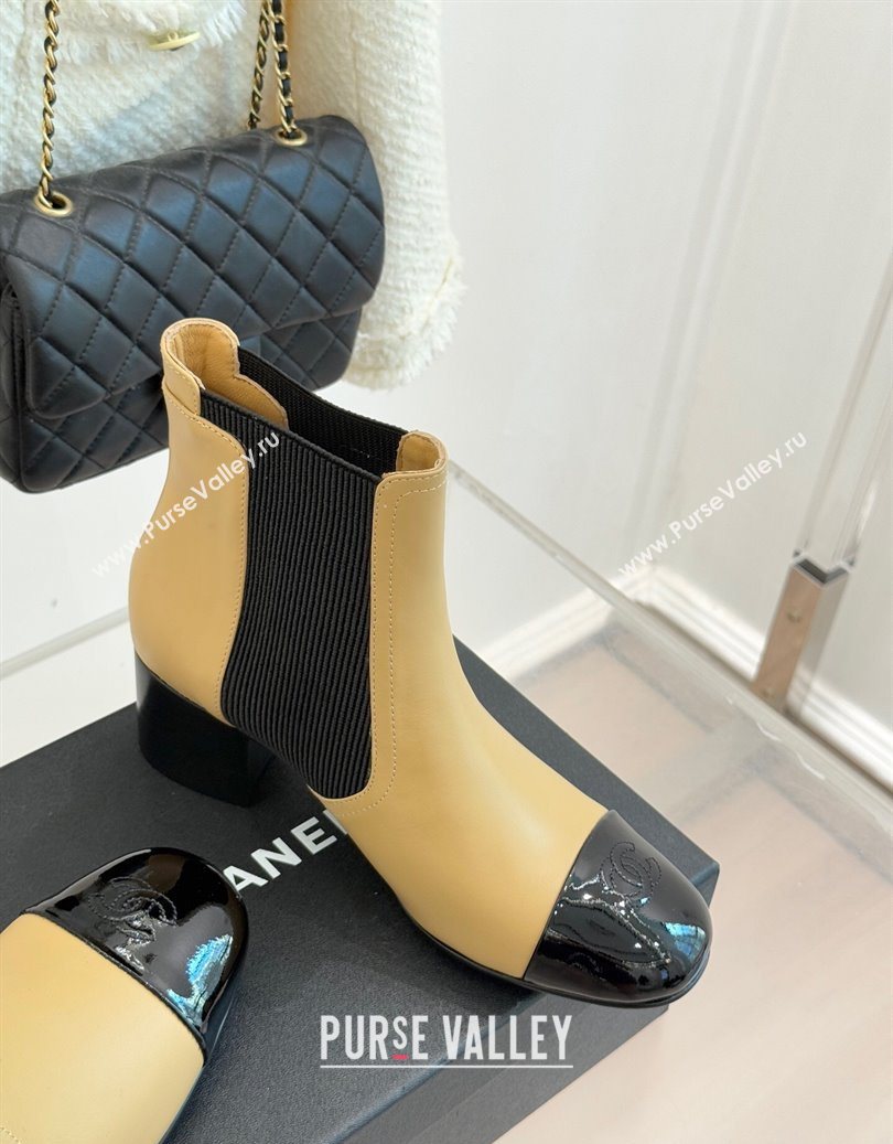 Chanel Lambskin Patent Leather Heel Ankle Boots 5cm with Pearls Beige 2025 CH11030316 (MD-251103126)