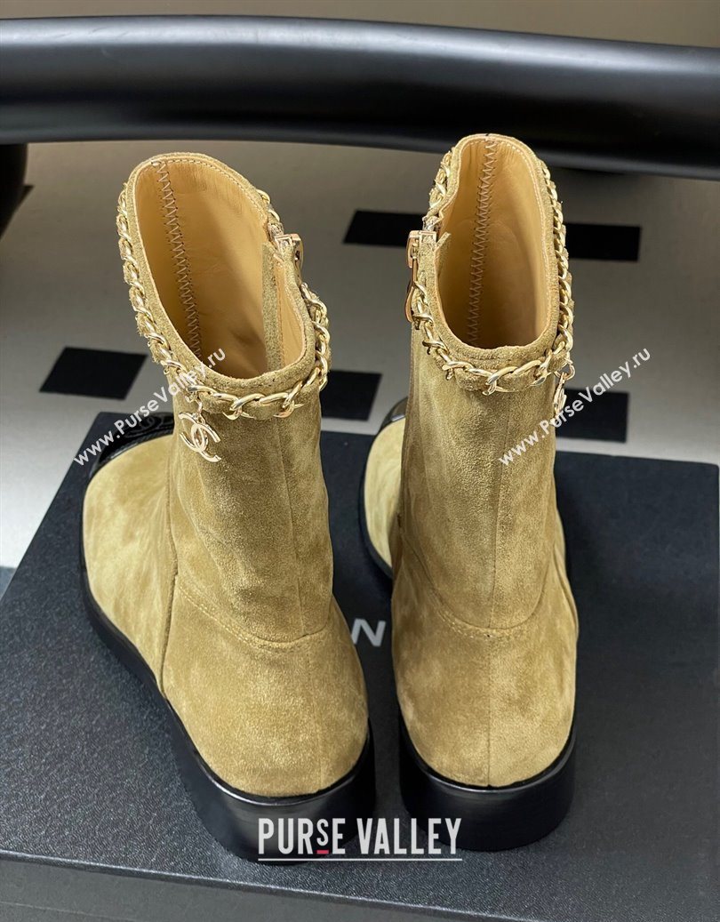 Chanel Suede and Patent Leather Flat Ankle Boots 3.5cm with Chain Beige 2025 CH110403 (MD-251104031)