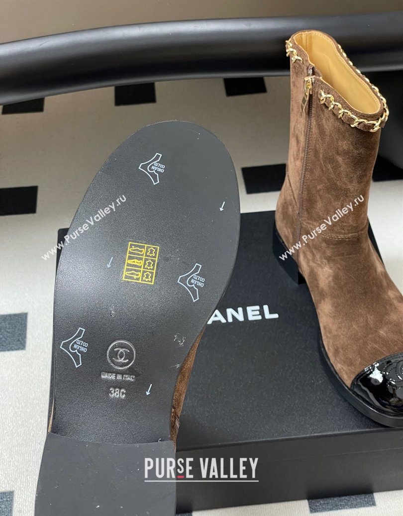 Chanel Suede and Patent Leather Flat Ankle Boots 3.5cm with Chain Brown 2025 CH110403 (MD-251104032)