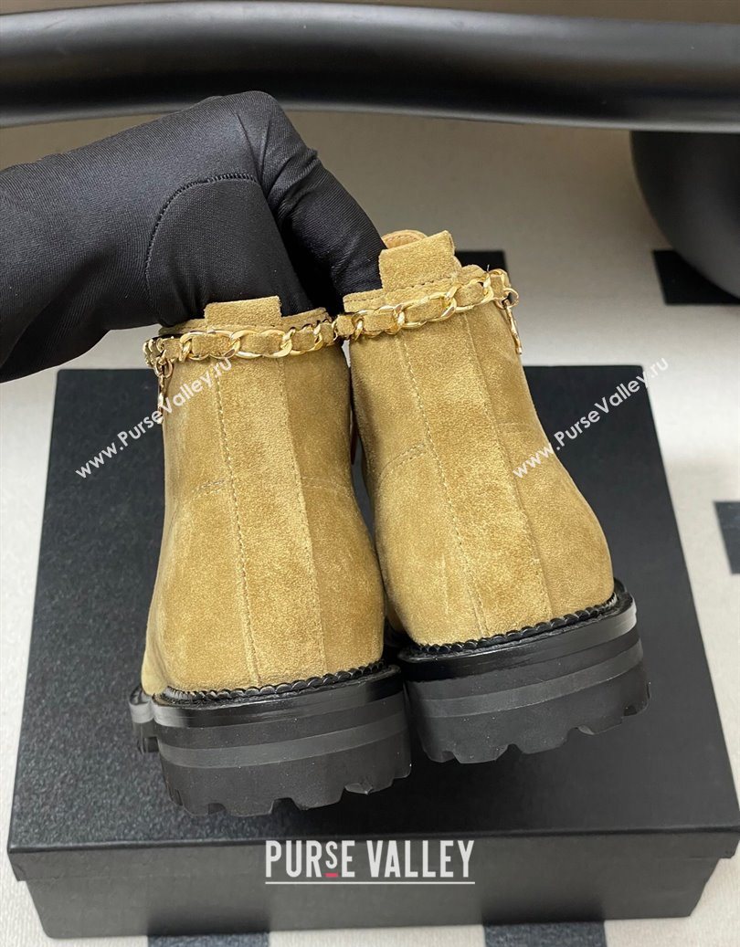 Chanel Suede and Patent Leather Laced-up Ankle Boots 3.5cm with Chain Beige 2025 CH110404 (MD-251104034)