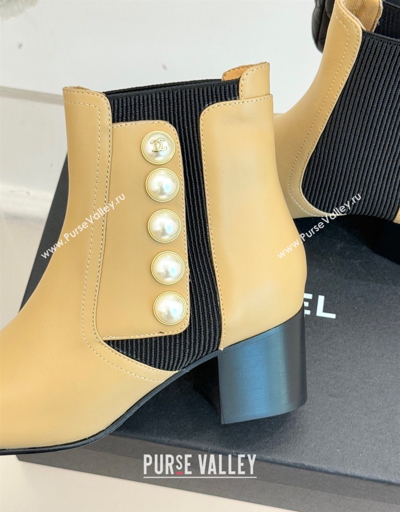 Chanel Lambskin Patent Leather Heel Ankle Boots 5cm with Pearls Beige 2025 CH11030316 (MD-251103126)