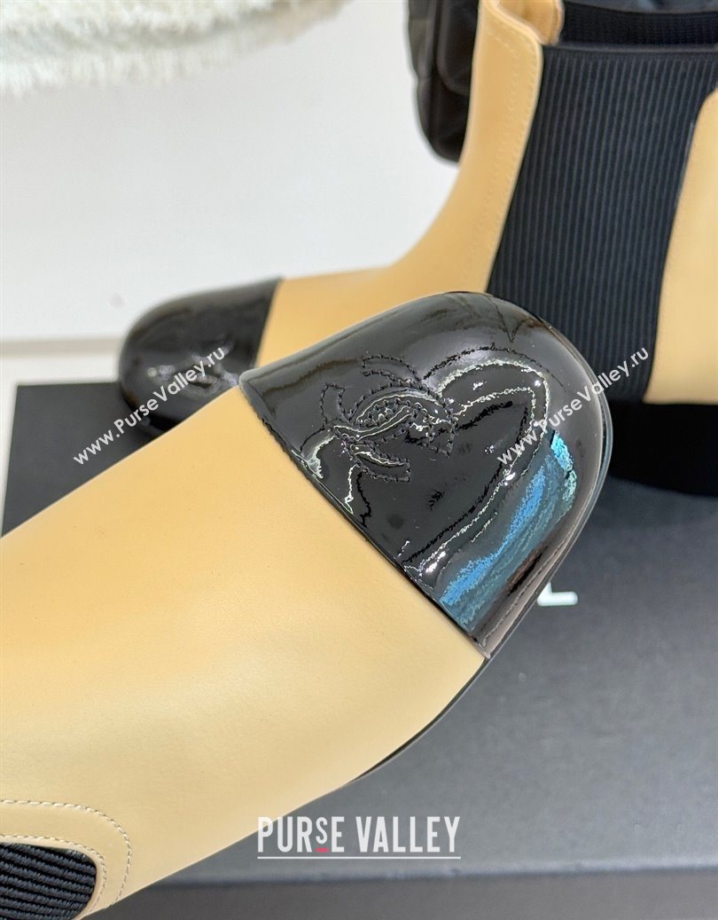 Chanel Lambskin Patent Leather Heel Ankle Boots 5cm with Pearls Beige 2025 CH11030316 (MD-251103126)