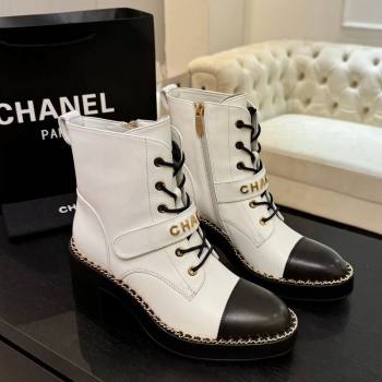 Chanel Calfskin Leather Laced-up Ankle Boots with Chain White 2025 CH110405 (MD-251104036)