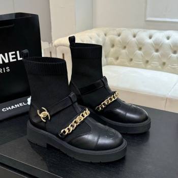 Chanel Knit Calfskin Leather Ankle Boots with Chain Black 2025 CH110406 (MD-251104040)