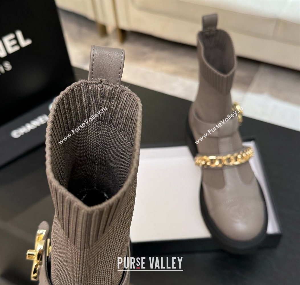 Chanel Knit Calfskin Leather Ankle Boots with Chain Grey 2025 CH110406 (MD-251104041)