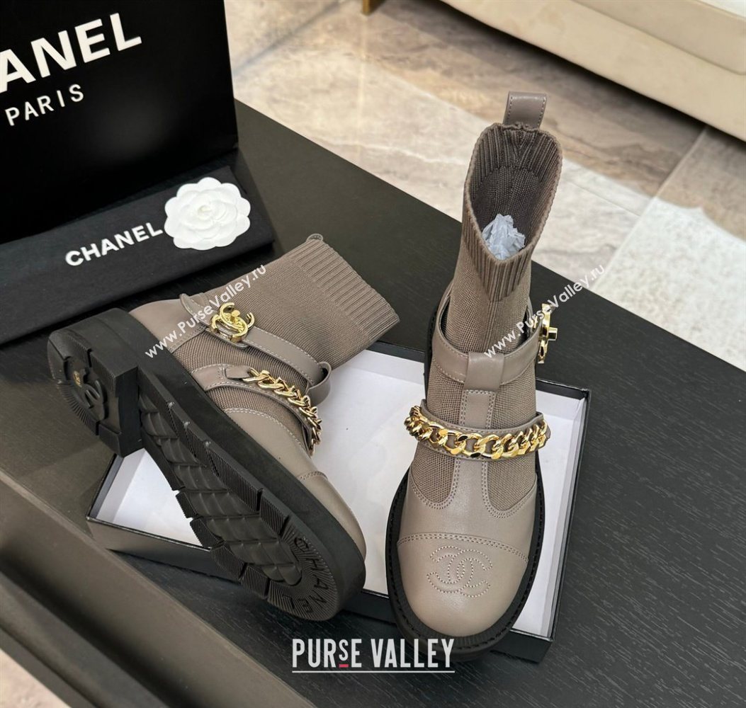 Chanel Knit Calfskin Leather Ankle Boots with Chain Grey 2025 CH110406 (MD-251104041)