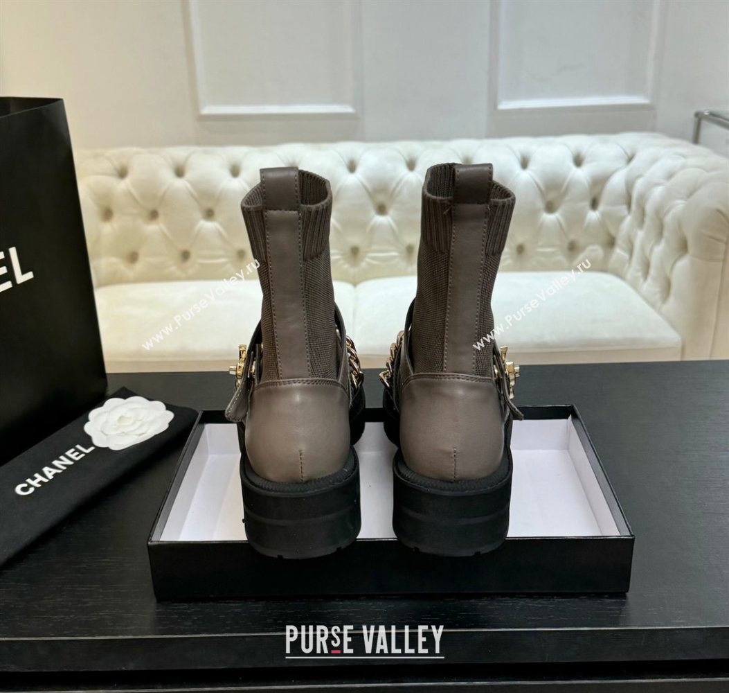 Chanel Knit Calfskin Leather Ankle Boots with Chain Grey 2025 CH110406 (MD-251104041)