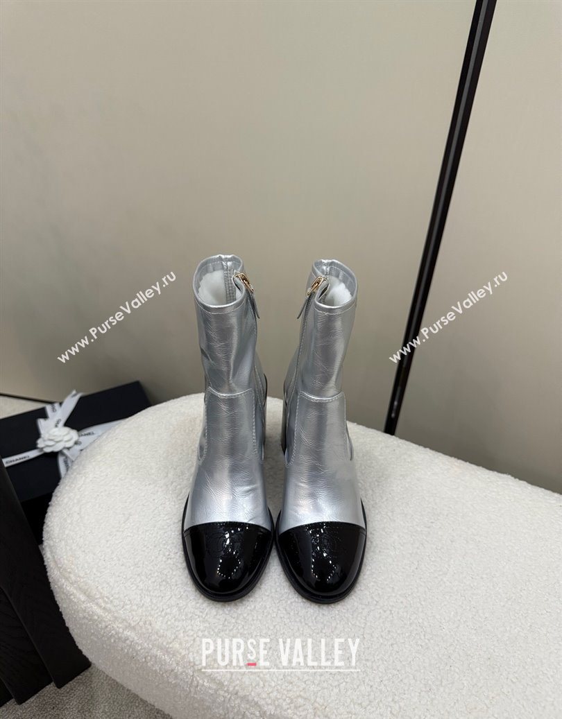 Chanel Calfskin Patent Leather Heel Ankle Boots 5cm Silver 2025 G46789 (MD-251104012)