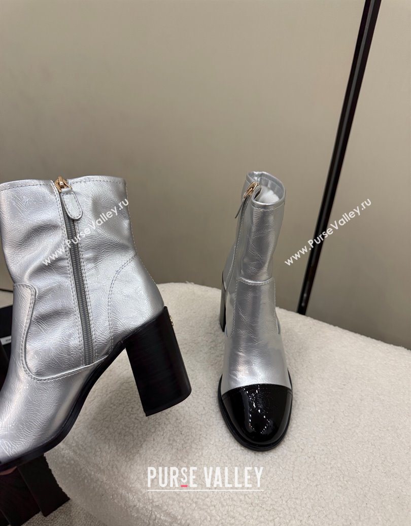Chanel Calfskin Patent Leather Heel Ankle Boots 5cm Silver 2025 G46789 (MD-251104012)