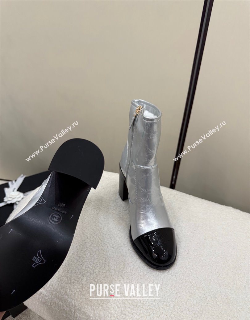 Chanel Calfskin Patent Leather Heel Ankle Boots 5cm Silver 2025 G46789 (MD-251104012)