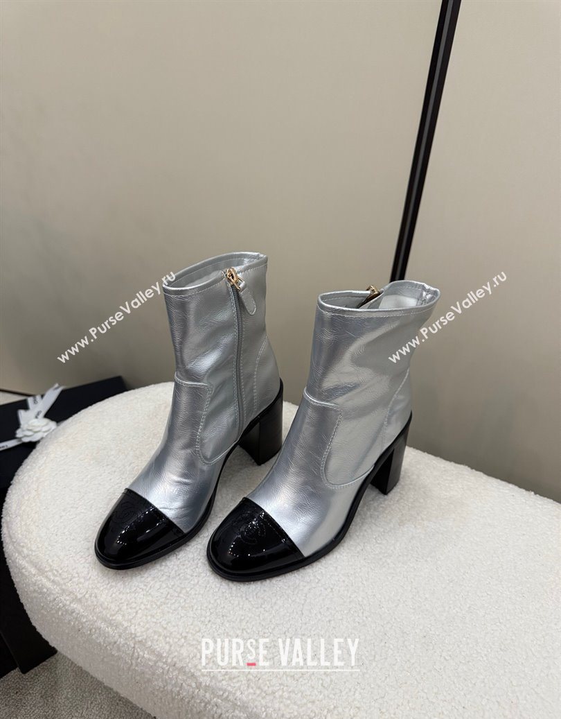 Chanel Calfskin Patent Leather Heel Ankle Boots 5cm Silver 2025 G46789 (MD-251104012)