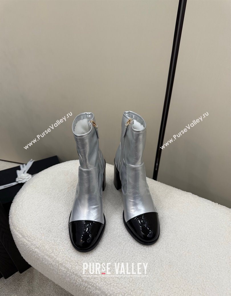 Chanel Calfskin Patent Leather Heel Ankle Boots 5cm Silver 2025 G46789 (MD-251104012)