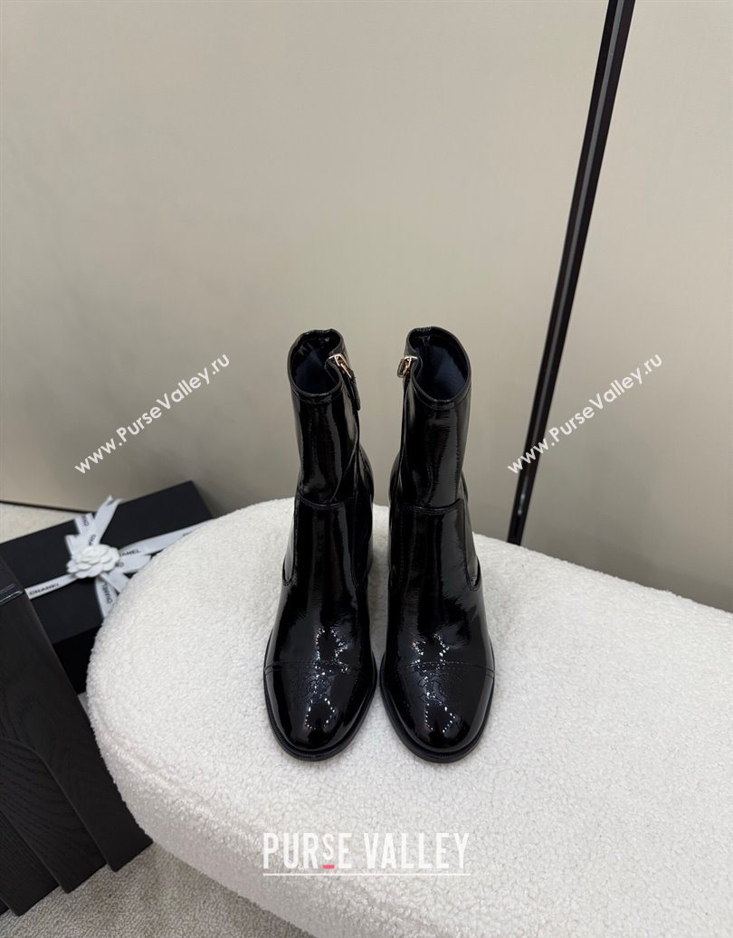 Chanel Patent Calfskin Leather Heel Ankle Boots 5cm Black 2025 G46789 (MD-251104013)