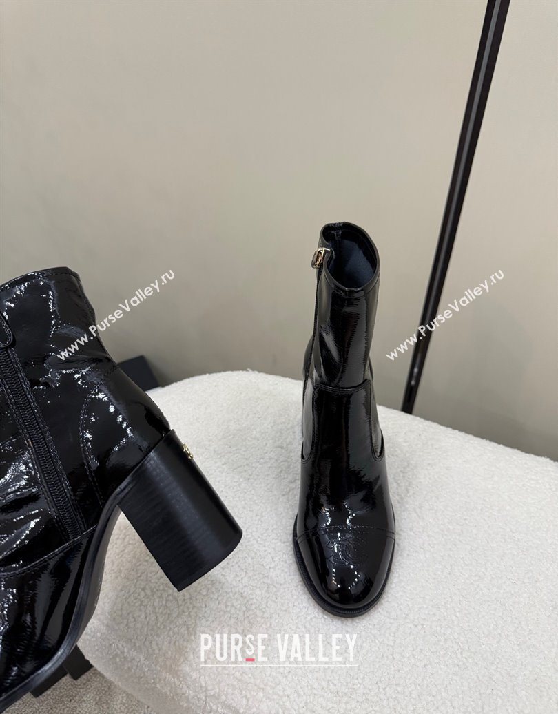 Chanel Patent Calfskin Leather Heel Ankle Boots 5cm Black 2025 G46789 (MD-251104013)