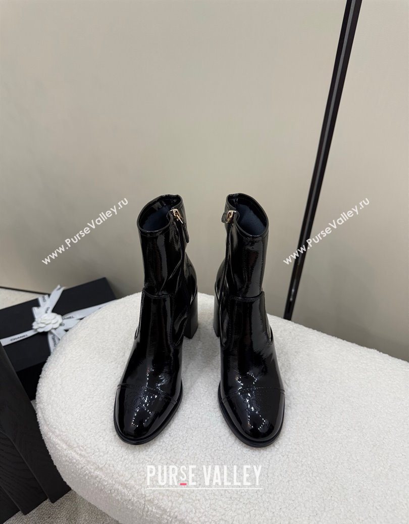 Chanel Patent Calfskin Leather Heel Ankle Boots 5cm Black 2025 G46789 (MD-251104013)