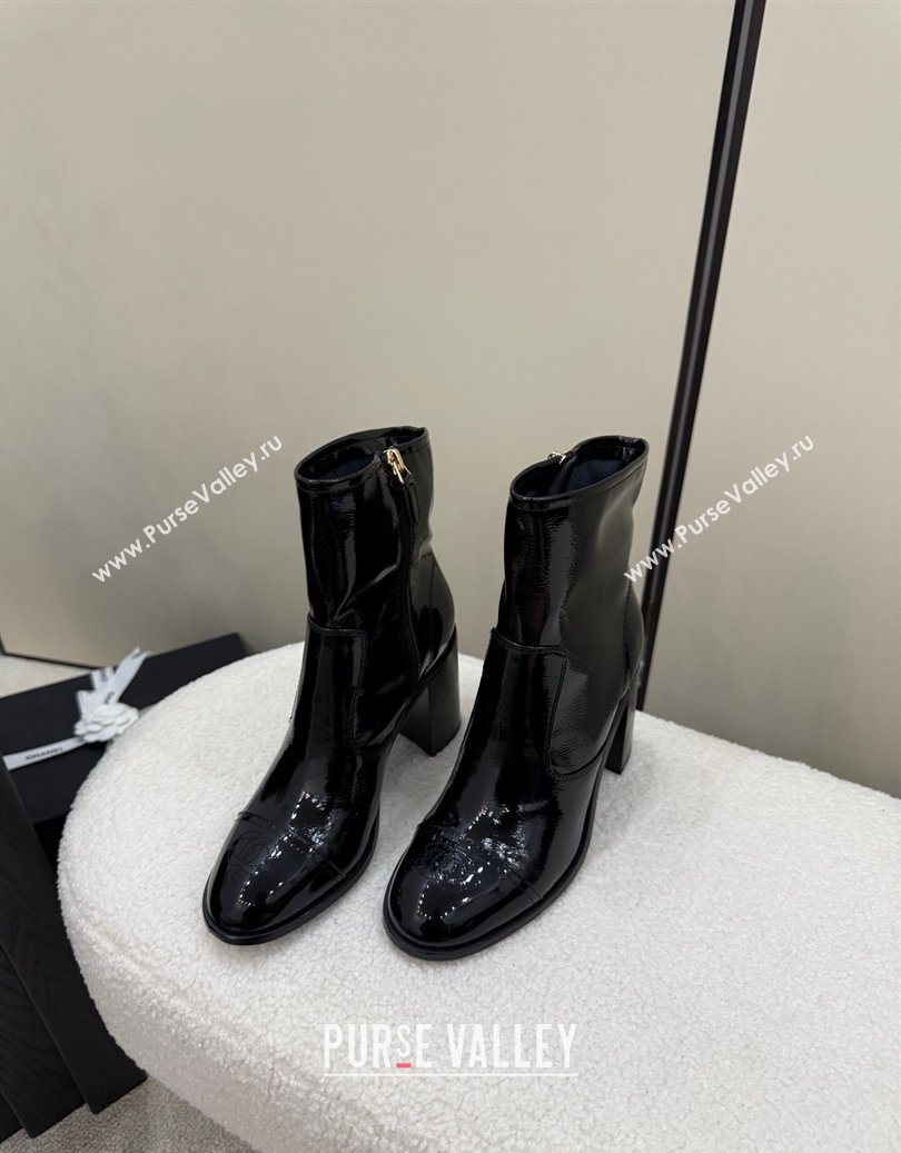 Chanel Patent Calfskin Leather Heel Ankle Boots 5cm Black 2025 G46789 (MD-251104013)