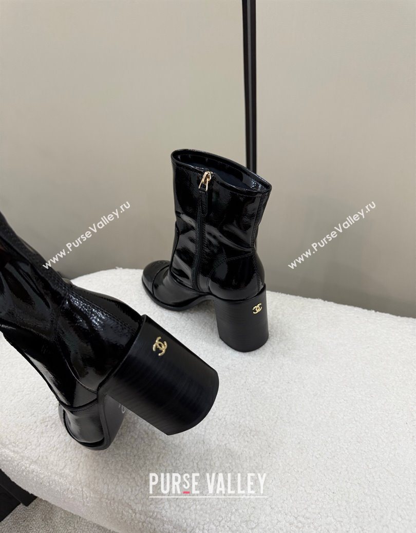 Chanel Patent Calfskin Leather Heel Ankle Boots 5cm Black 2025 G46789 (MD-251104013)