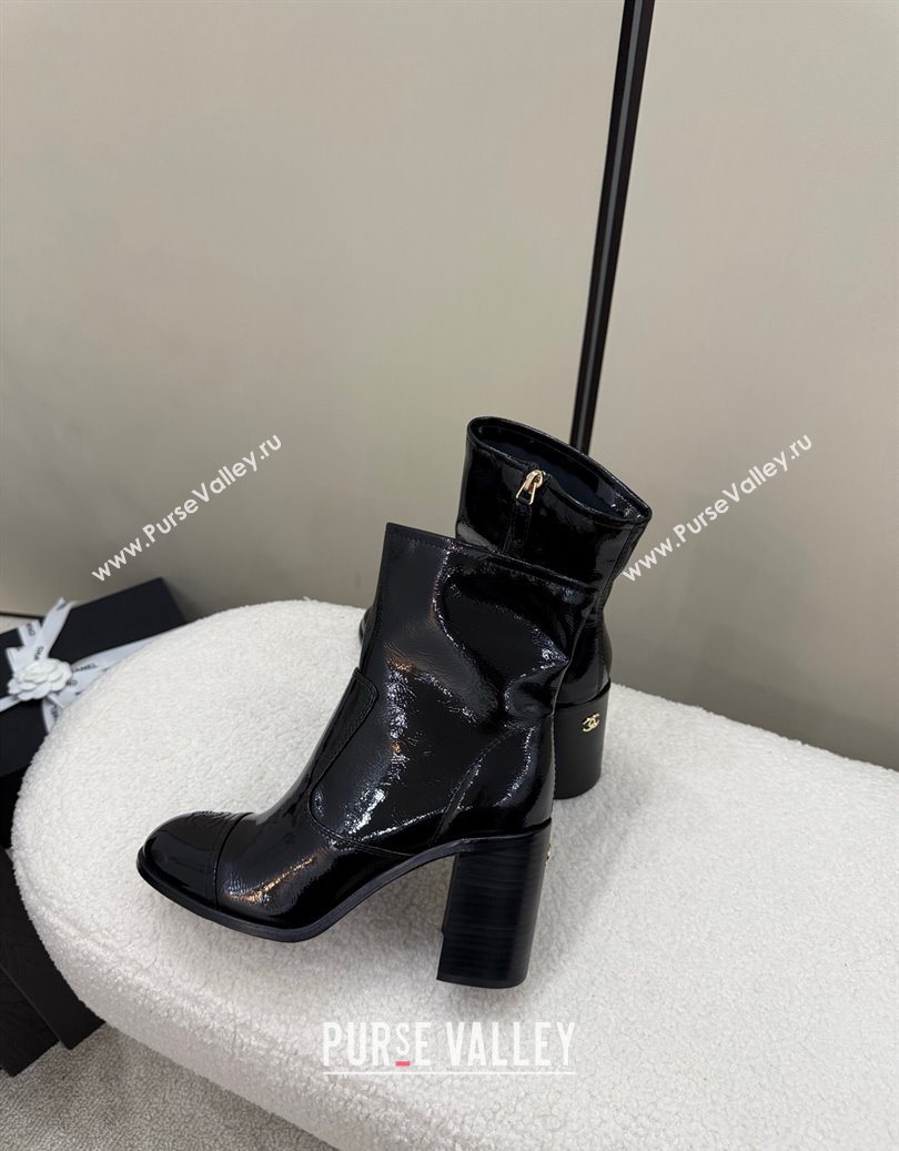 Chanel Patent Calfskin Leather Heel Ankle Boots 5cm Black 2025 G46789 (MD-251104013)