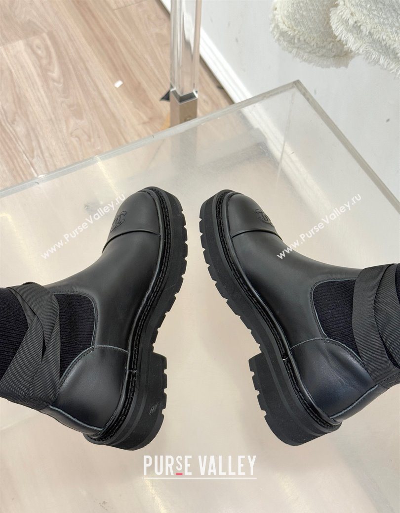 Chanel Knit and Calfskin Medium Boots with Buckle Black 2025 CH11030317 (MD-251103129)