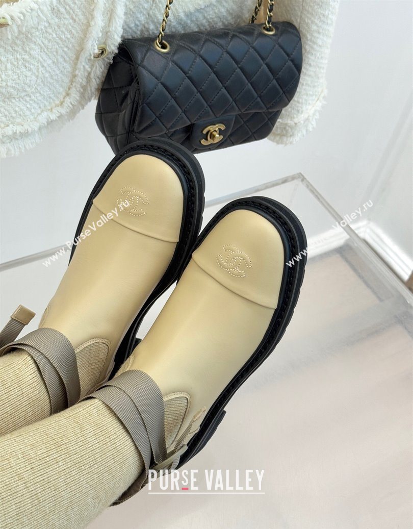 Chanel Knit and Calfskin Medium Boots with Buckle Beige 2025 CH11030317 (MD-251103130)