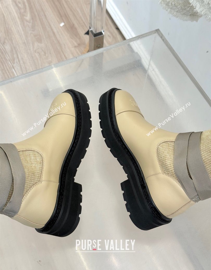 Chanel Knit and Calfskin Medium Boots with Buckle Beige 2025 CH11030317 (MD-251103130)