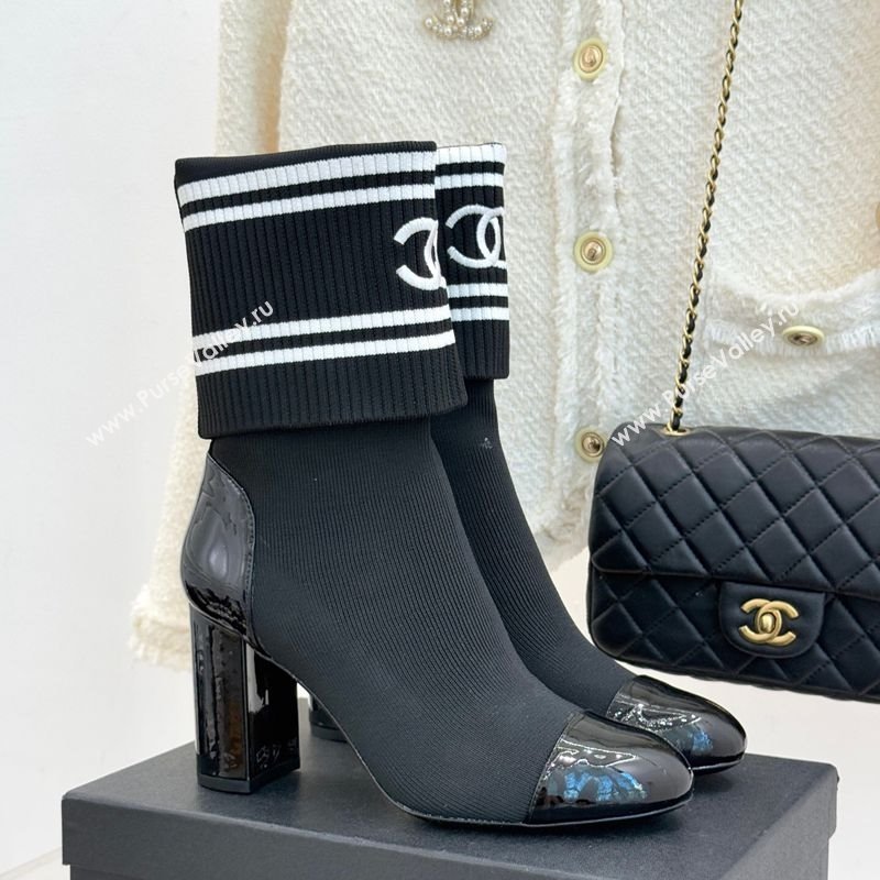 Chanel Knit and Patent Calfskin Ankle Boots 7cm Black 2025 CH11030318 (MD-251103131)