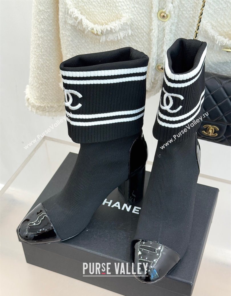 Chanel Knit and Patent Calfskin Ankle Boots 7cm Black 2025 CH11030318 (MD-251103131)