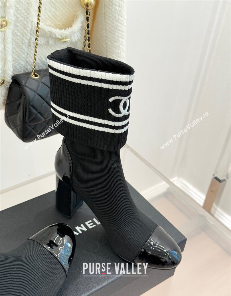 Chanel Knit and Patent Calfskin Ankle Boots 7cm Black 2025 CH11030318 (MD-251103131)