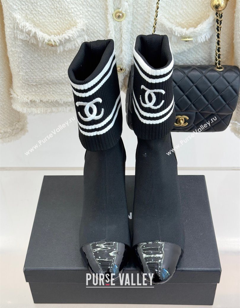 Chanel Knit and Patent Calfskin Ankle Boots 7cm Black 2025 CH11030318 (MD-251103131)