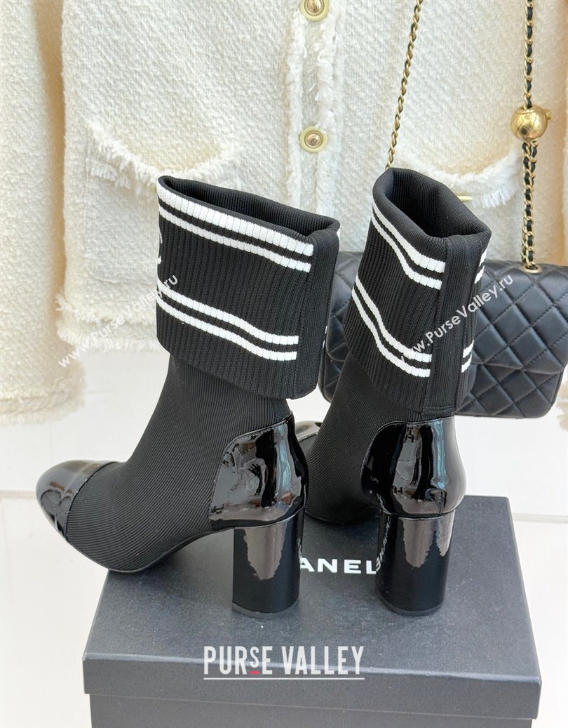 Chanel Knit and Patent Calfskin Ankle Boots 7cm Black 2025 CH11030318 (MD-251103131)