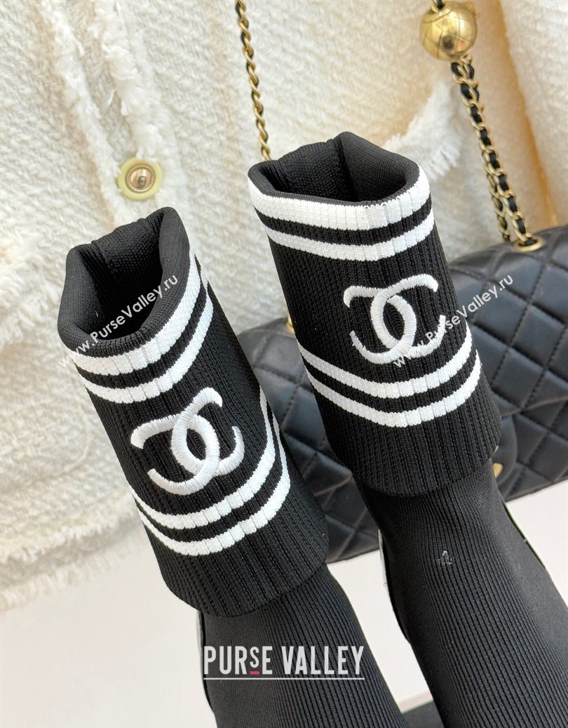 Chanel Knit and Patent Calfskin Ankle Boots 7cm Black 2025 CH11030318 (MD-251103131)