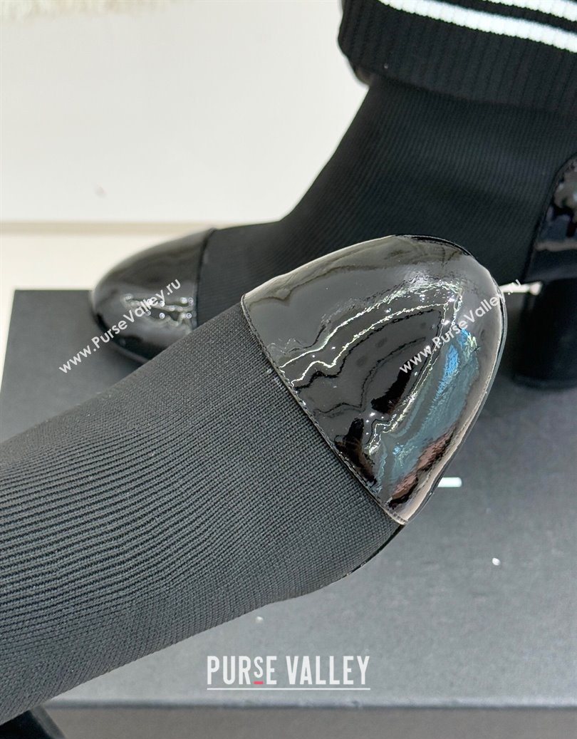 Chanel Knit and Patent Calfskin Ankle Boots 7cm Black 2025 CH11030318 (MD-251103131)