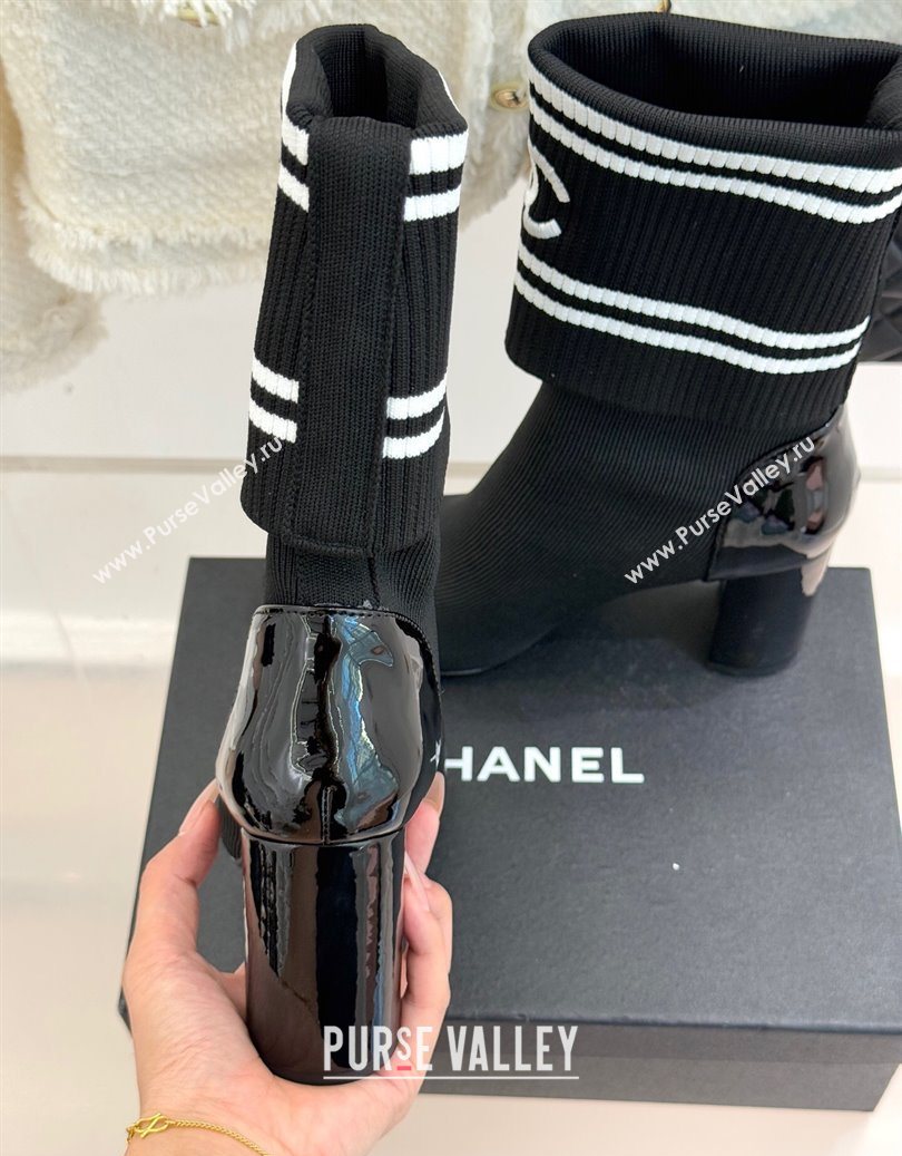 Chanel Knit and Patent Calfskin Ankle Boots 7cm Black 2025 CH11030318 (MD-251103131)