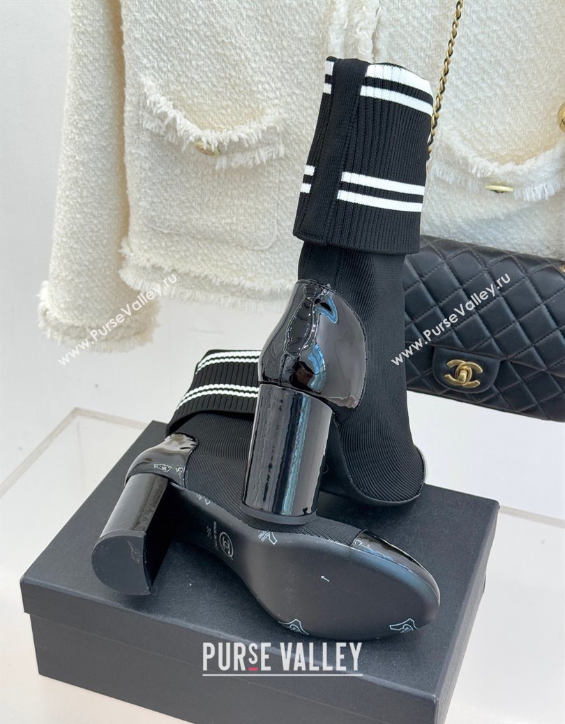 Chanel Knit and Patent Calfskin Ankle Boots 7cm Black 2025 CH11030318 (MD-251103131)