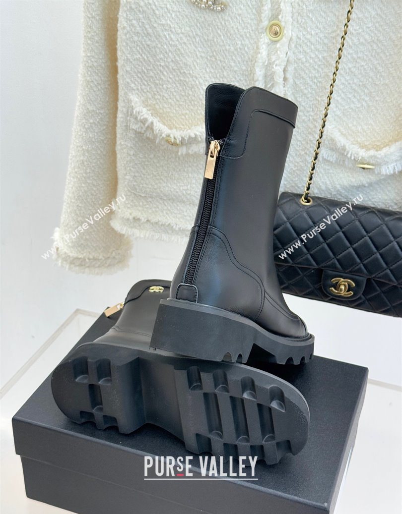 Chanel Calfskin Leather Platform Ankle Boots Black 2025 CH11030319 (MD-251103133)