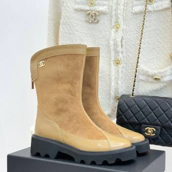 Chanel Suede and Patent Leather Platform Ankle Boots Beige 2025 CH11030319 (MD-251103134)