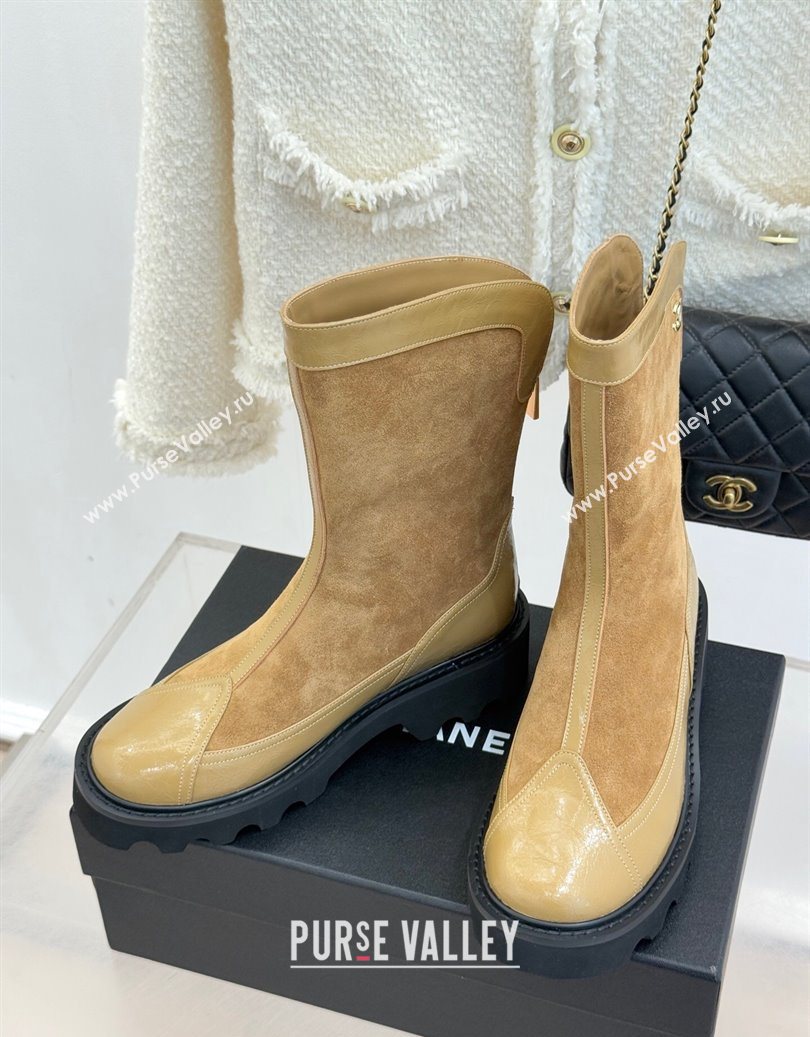 Chanel Suede and Patent Leather Platform Ankle Boots Beige 2025 CH11030319 (MD-251103134)