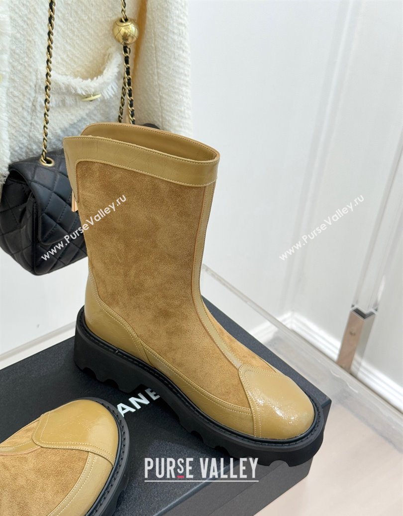 Chanel Suede and Patent Leather Platform Ankle Boots Beige 2025 CH11030319 (MD-251103134)
