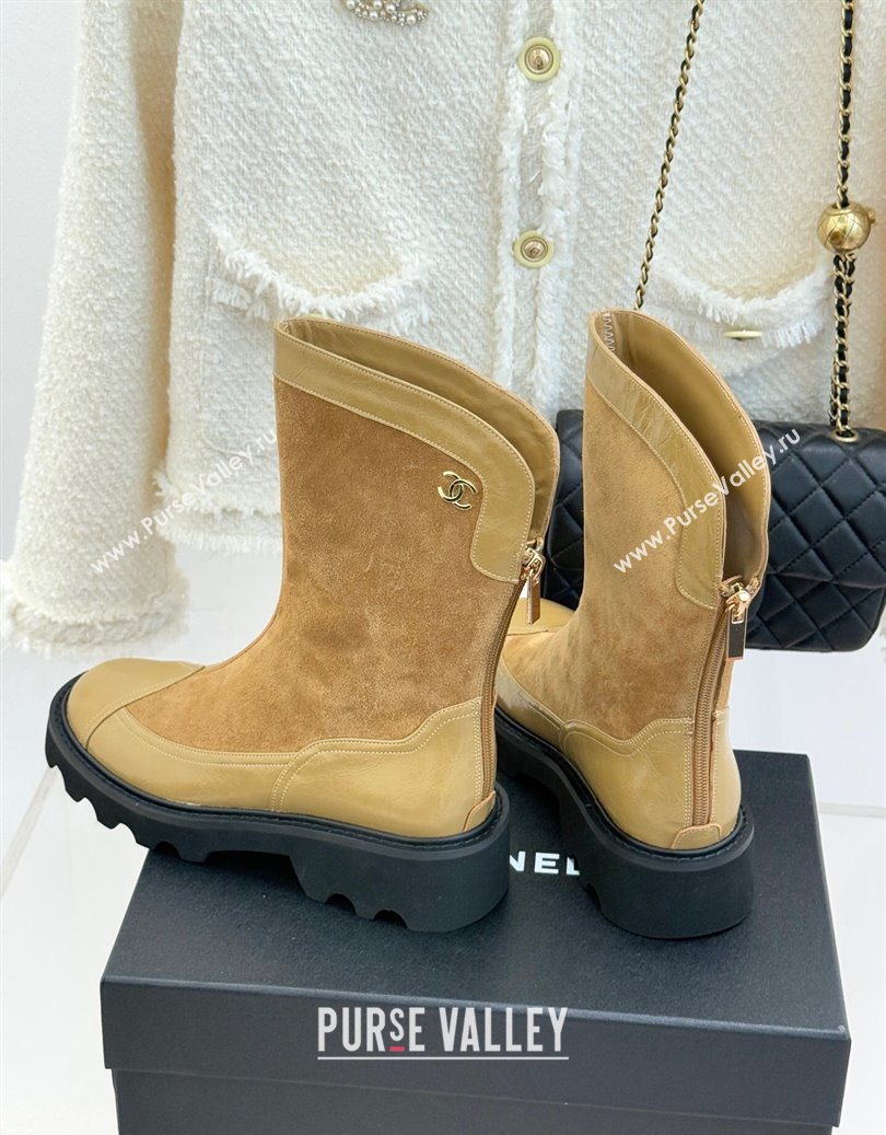 Chanel Suede and Patent Leather Platform Ankle Boots Beige 2025 CH11030319 (MD-251103134)