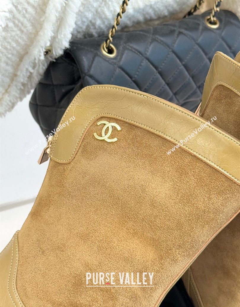 Chanel Suede and Patent Leather Platform Ankle Boots Beige 2025 CH11030319 (MD-251103134)