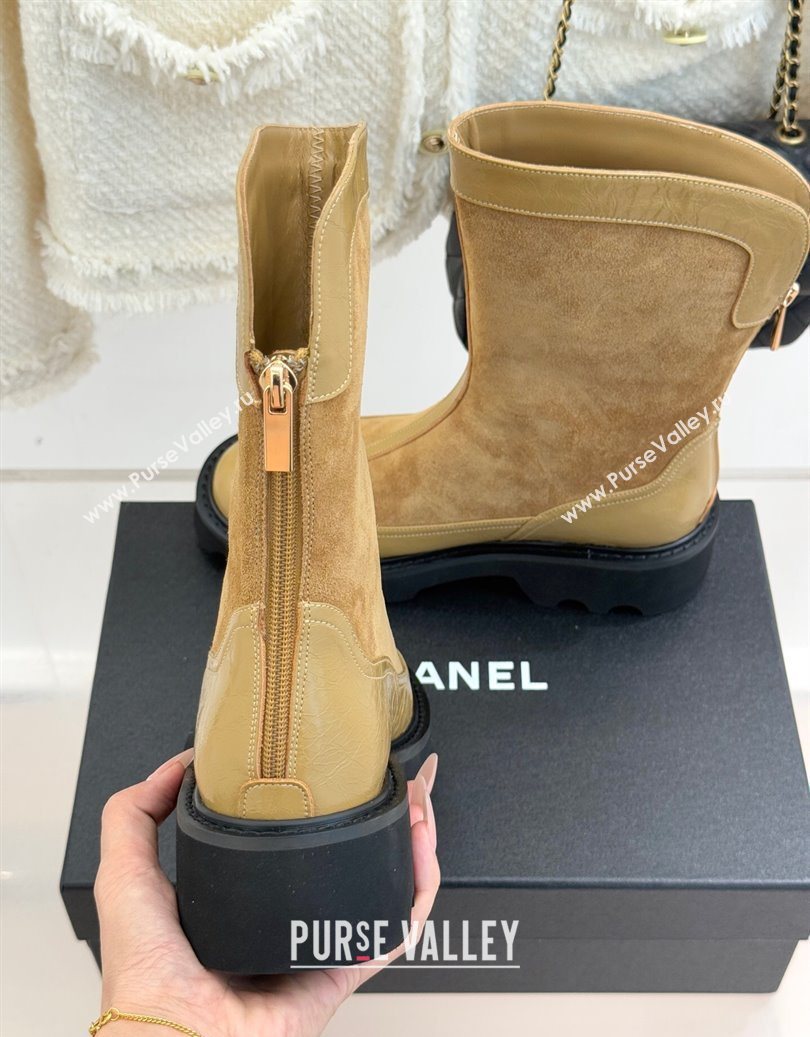 Chanel Suede and Patent Leather Platform Ankle Boots Beige 2025 CH11030319 (MD-251103134)