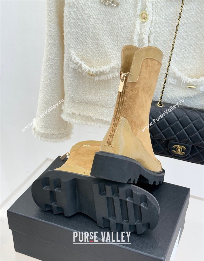 Chanel Suede and Patent Leather Platform Ankle Boots Beige 2025 CH11030319 (MD-251103134)