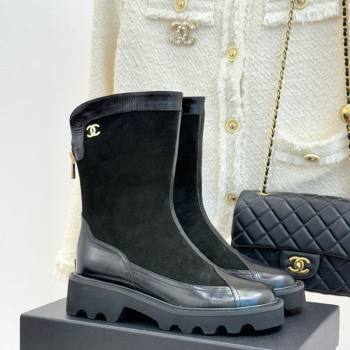 Chanel Suede and Patent Leather Platform Ankle Boots Black 2025 CH11030319 (MD-251103135)