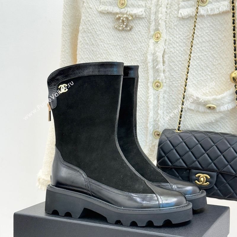 Chanel Suede and Patent Leather Platform Ankle Boots Black 2025 CH11030319 (MD-251103135)