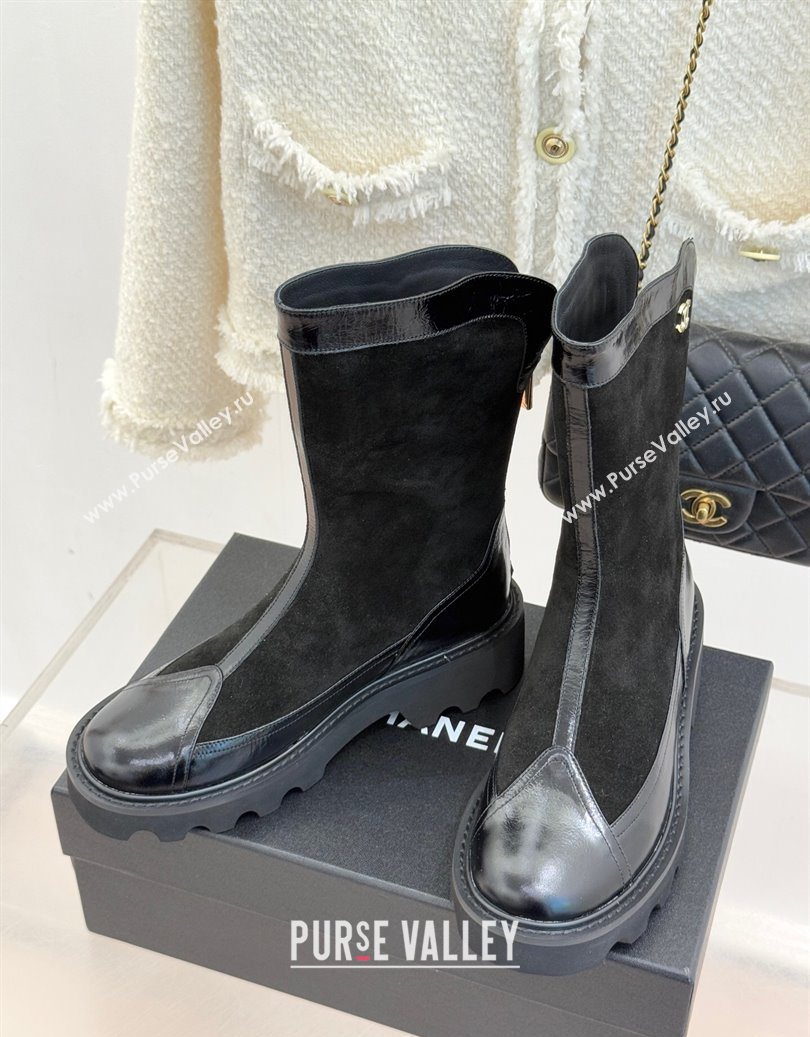 Chanel Suede and Patent Leather Platform Ankle Boots Black 2025 CH11030319 (MD-251103135)