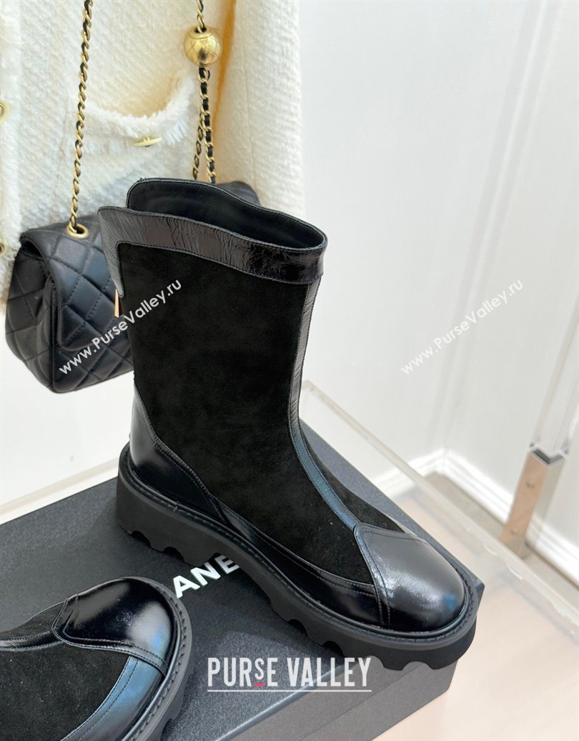 Chanel Suede and Patent Leather Platform Ankle Boots Black 2025 CH11030319 (MD-251103135)