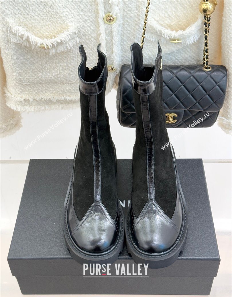 Chanel Suede and Patent Leather Platform Ankle Boots Black 2025 CH11030319 (MD-251103135)