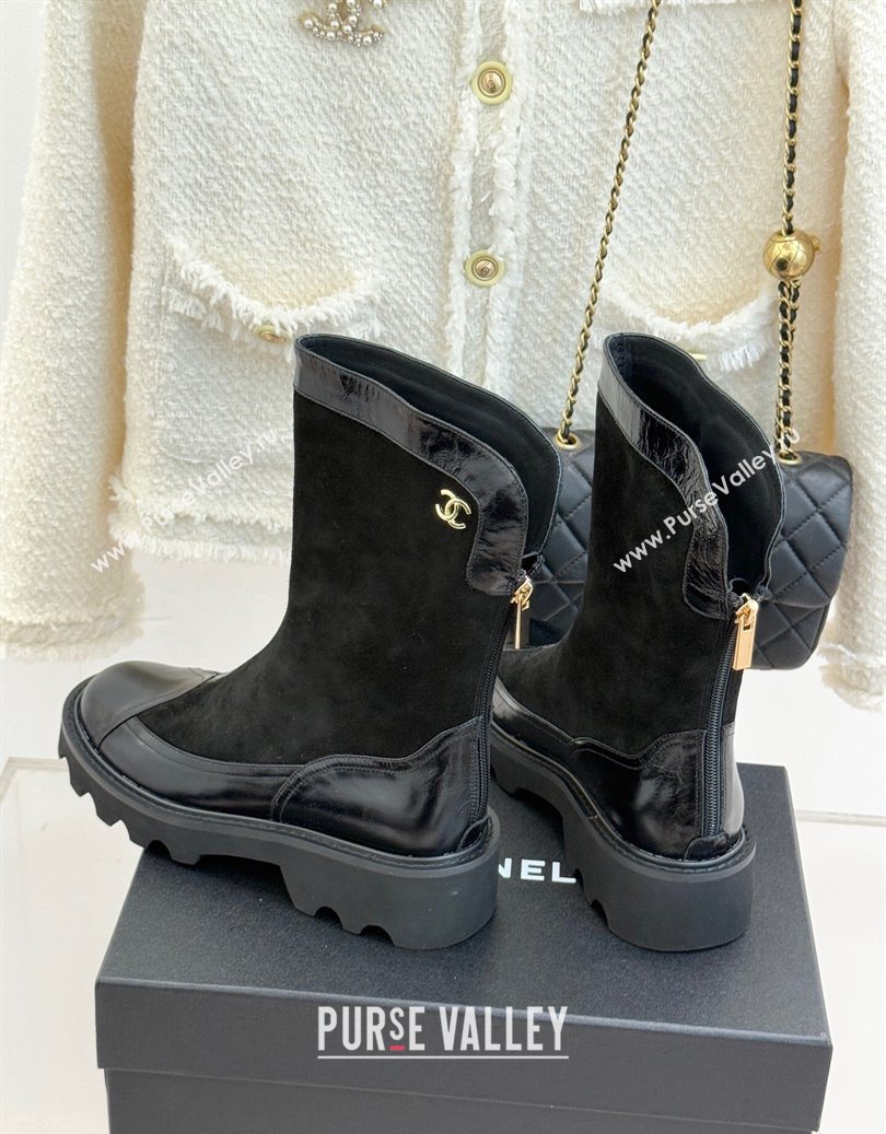 Chanel Suede and Patent Leather Platform Ankle Boots Black 2025 CH11030319 (MD-251103135)