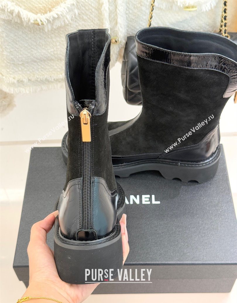 Chanel Suede and Patent Leather Platform Ankle Boots Black 2025 CH11030319 (MD-251103135)